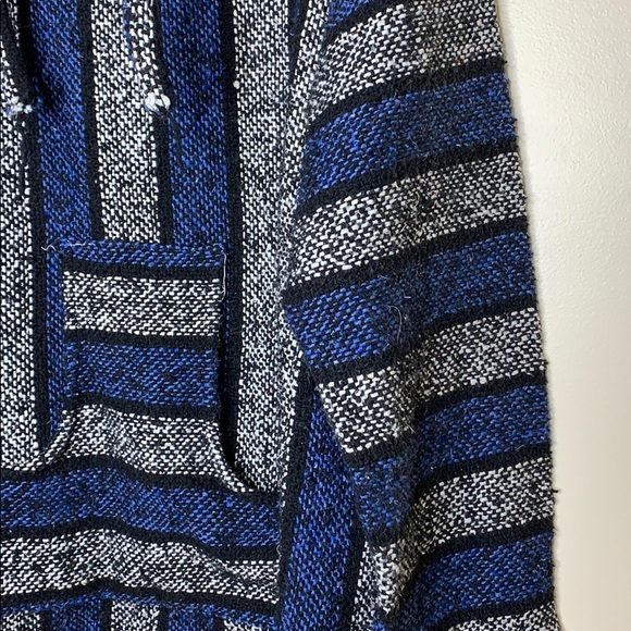 Baja | Blue Mexican Authentic Drug Rug Hoodie Imported Drug Rug Kangaroo Pocket - Picture 4 of 10